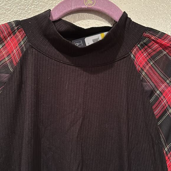 NWT Tommy Hilfiger black and plaid mock neck Top sz M - Picture 2 of 7
